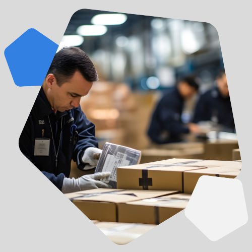 Man labelling boxes